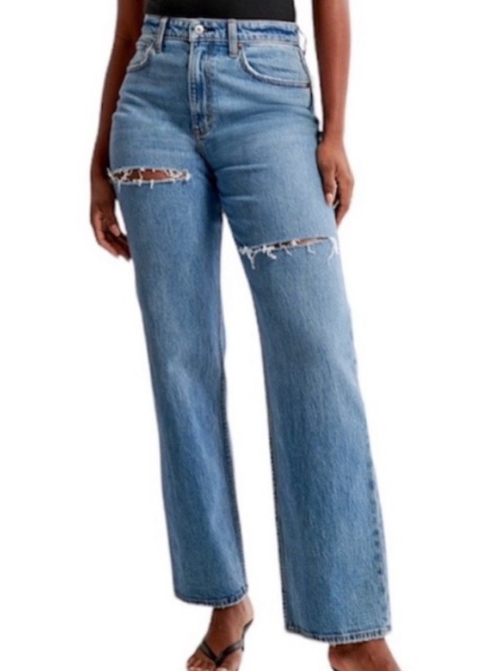 Abercrombie & Fitch Light Blue Distressed High-Rise Straight Jeans